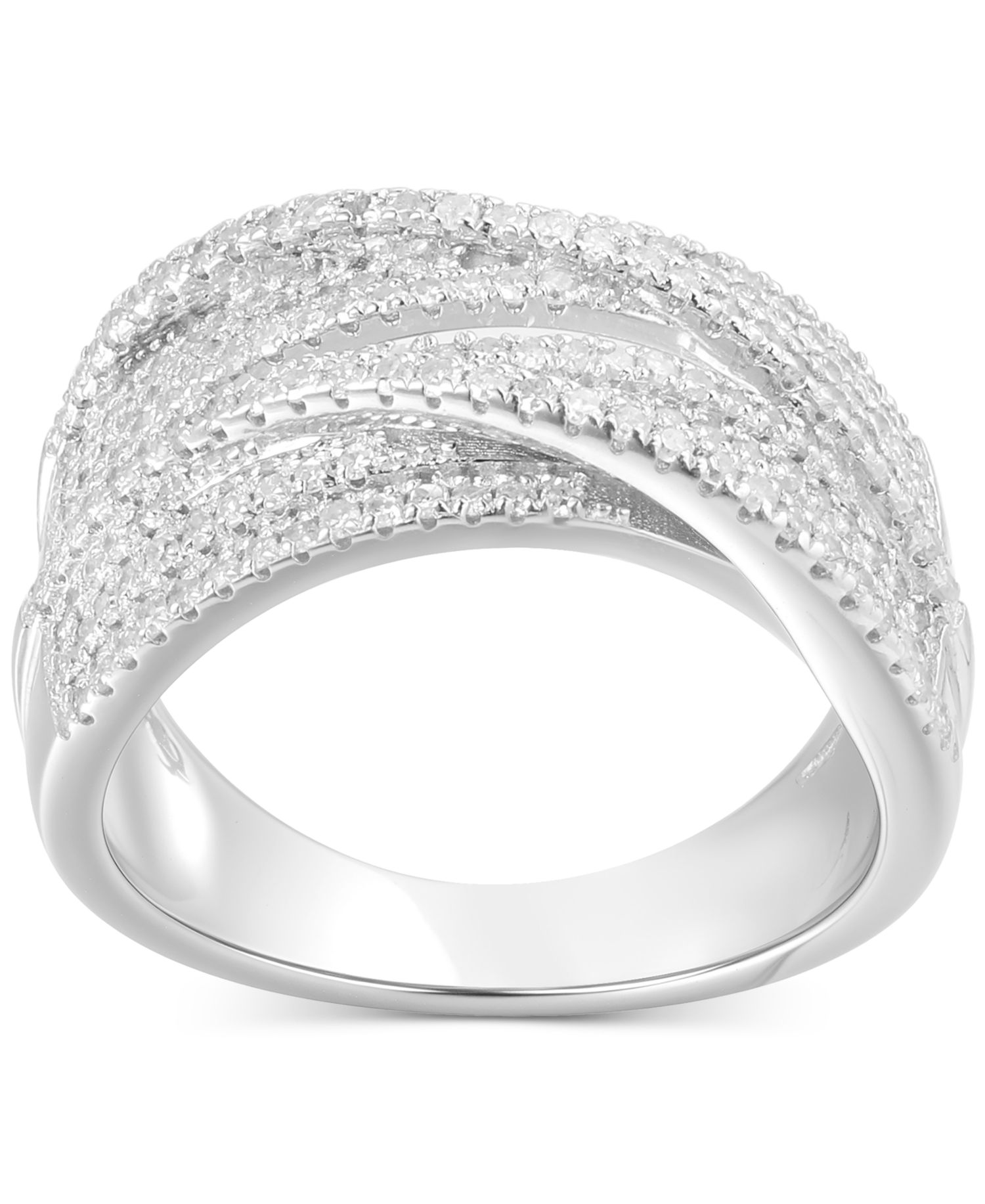 Diamond Multirow Crossover Statement Ring (3/4 ct. t.w.) in Sterling Silver