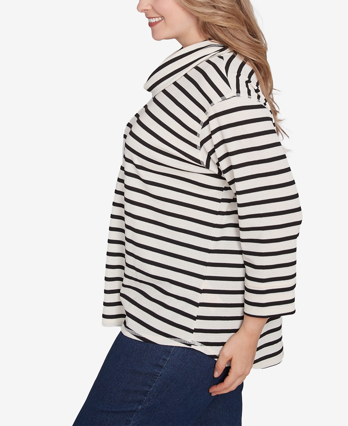 Hearts Of Palm Plus Size Red-y To Shine Stripe Waffle Knit Top In Black Multi