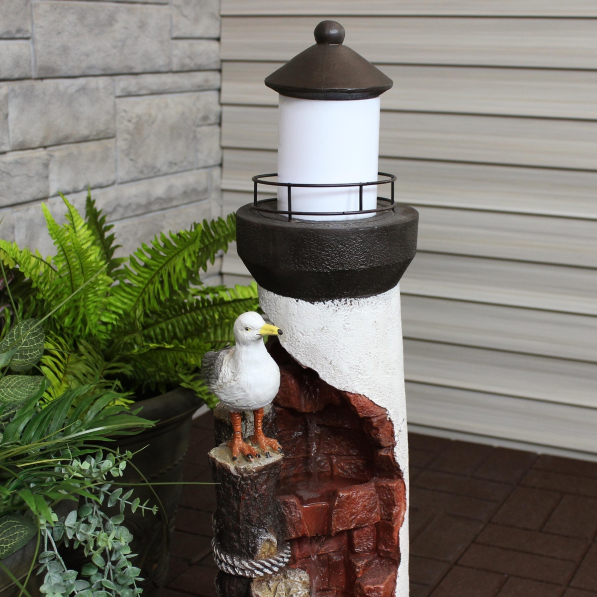 Sunnydaze Decor Gull's Cove Lighthouse Water Fountain with Led Lights -