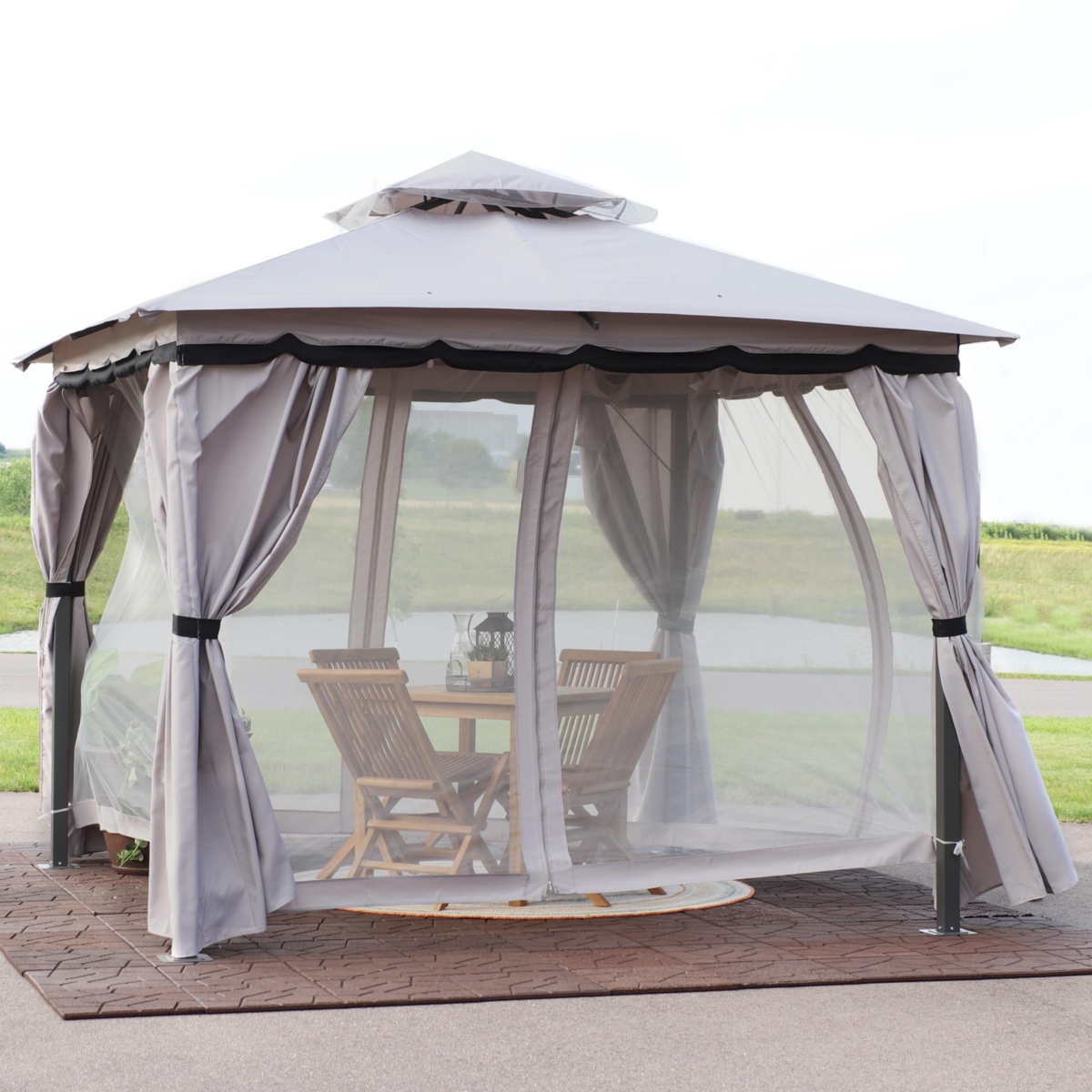 Sunnydaze Decor x Soft Top Polyester Gazebo with Privacy Wall - Gray