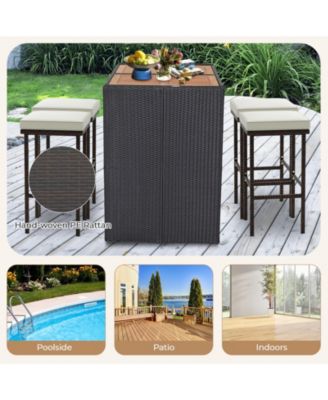 Patio Wicker Bar Stools Set of 2 with Seat Cushions and Footrest