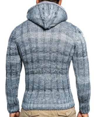 Men's Knit Zip-up Jacket With Geometric Patterns and Leather Accents