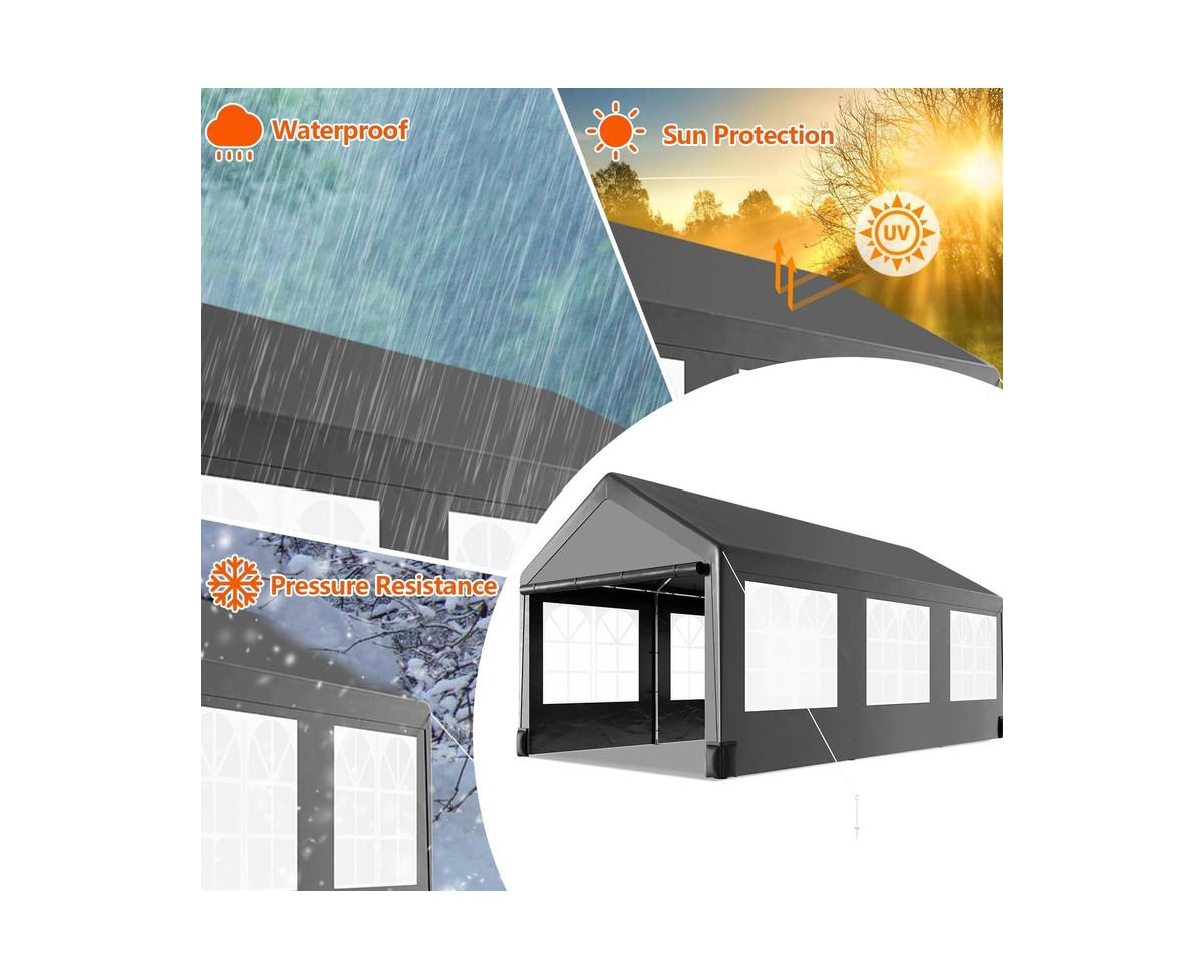 gaomon 12'x20' Larger Carport with 6 Roll-up Ventilation Windows, Quick and Easy Setup - Heavy Duty Portable Car Tent Garage for Car, Suv, Truck & Boa