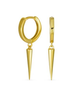 Punk Rocker Goth Biker Jewelry Arrow Charm Huggie Dangling Dagger Spike Mini Hoop Earrings Gold Plated Sterling Silver