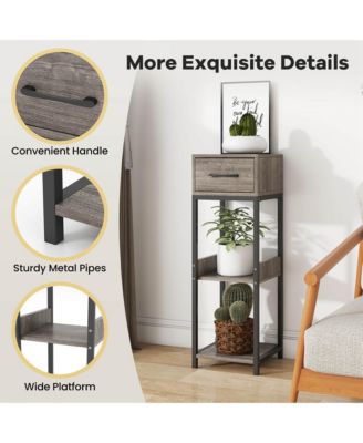 1 Pack 3 Tier Indoor Tall Plant Stand with Drawer Anti-tipping Devices Display Shelf