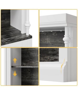 Tall Storage Bookcase with 5-Tier Open Shelves, Roman Column Design and 4 Adjustable Lights