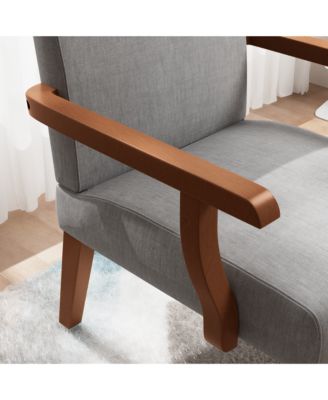 Fabric Accent Arm Chair Set of 2 with Round Wood Table