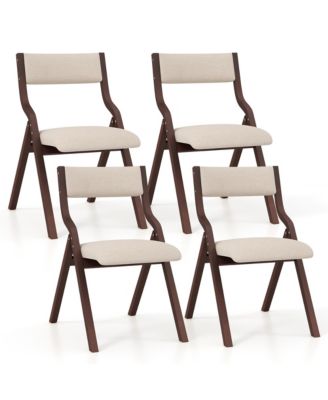 Folding Dining Chairs Set of 4 Wooden Table Chairs w/ Padded Seat Modern Coffee and Beige
