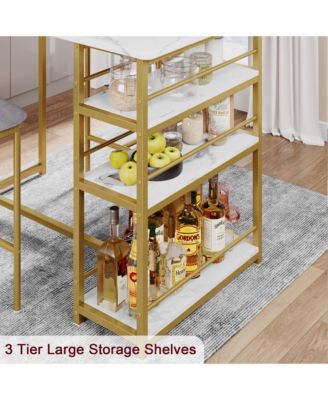 Set for 2  metal Kitchen Table Set with 2 Upholstered Chairs,3 Large Storage Shelves Dining Table