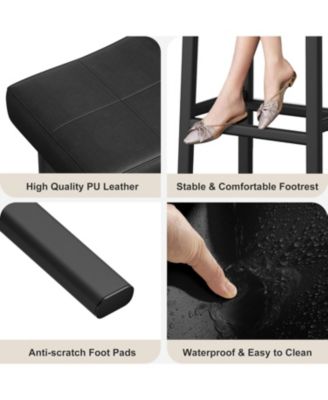 Set of 2 Ergonomic 24" Counter Height Bar Stools with Curved PU Leather Seat, Metal Frame, Integrated Footrest, Supports 240 lbs