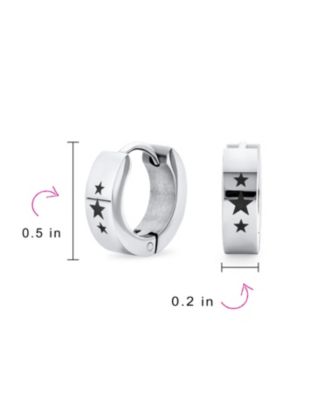 USA Stars Hoop Earrings Laser Etched Silver Tone Stainless Steel