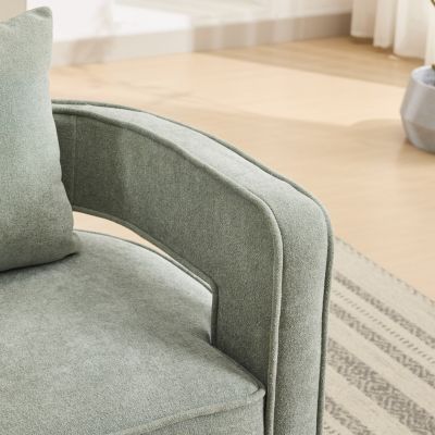 Streamdale 1 Pc. Pale Green Linen Blend Upholstered Foam Cushioned Weathered Wood Base 360° Swivel Accent Chair