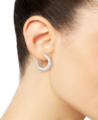 Diamond Accent Fascination C Shape Hoop Earrings in 10k White Gold (7/8")