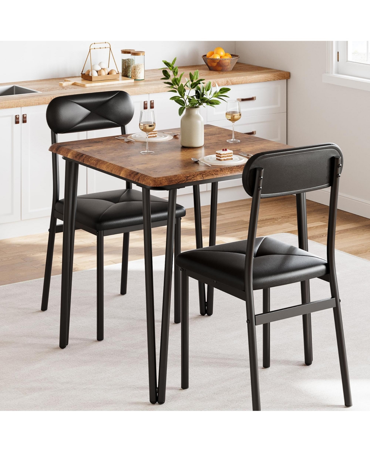gaomon Dining Table for 2, Small Square kitchen Dinner Table Set for 2,Space Saving Wood Modern Dinette With Upholstered,3 Piece