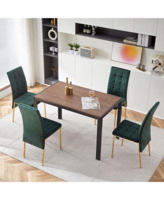Green Velvet High Back Nordic Dining Chair Modern Fabric Chair with Golden Color Legs, Set Of 4