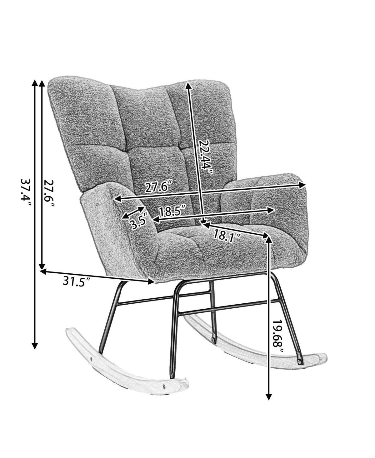 Streamdale Furniture Mid Century Modern Velvet Tufted Upholstered Rocking Chair Padded Seat for Living Room Bedroom,- Pink