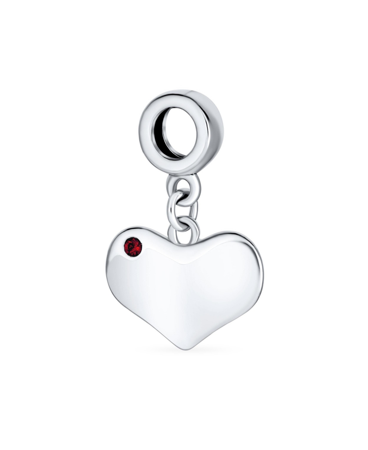 Bling Jewelry Crystal Accent Dangle Heart Shape Charm Bead Sterling Silver - Red