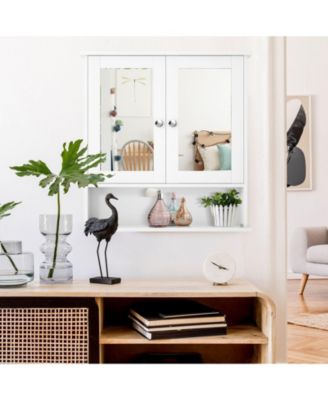 Bathroom Wall Mount Mirror Cabinet Organizer-White