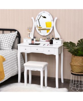 10 Dimmable Lights Vanity Table Set with Lighted Mirror and Cushioned Stool