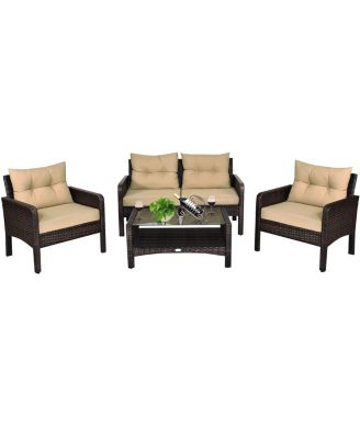 4 Pieces Patio Rattan Free Combination Sofa Set with Cushion and Coffee Table