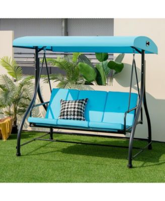 3 Seat Outdoor Porch Swing with Adjustable Canopy-Blue