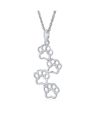 Animal Pet Dog Cat Puppy Kitten 4 Multi Paw Prints Dog Tag Pendant Necklace .925 Sterling Silver