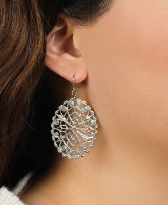 Silver-Tone Oval Filigree Earrings