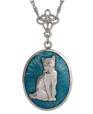 Enamel Oval Cat Locket Necklace