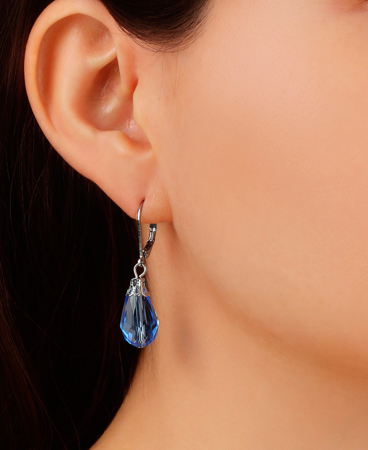 Shop 2028 Silver-tone Crystal Faceted Drop Earrings In Blue