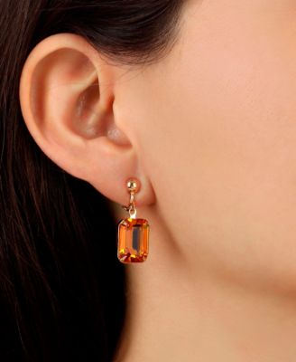 Topaz Crystal Rectangular Drop Clip Earrings