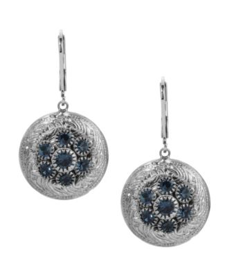 Silver-Tone Crystal Round Drop Earrings