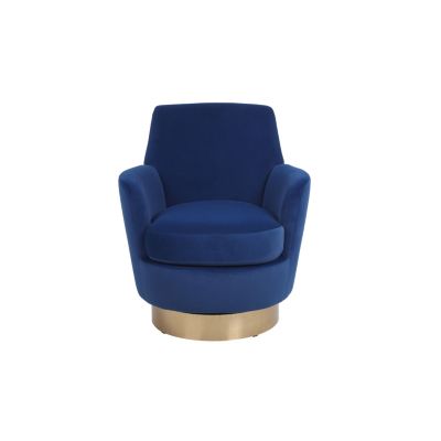 Navy Velvet Swivel Barrel Chair with Gold Base