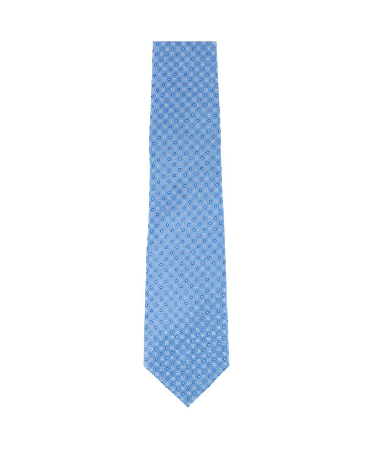 Trafalgar Men's Ewing Square and Polka Dot Business Silk Necktie - Light blue with dark blue contrast