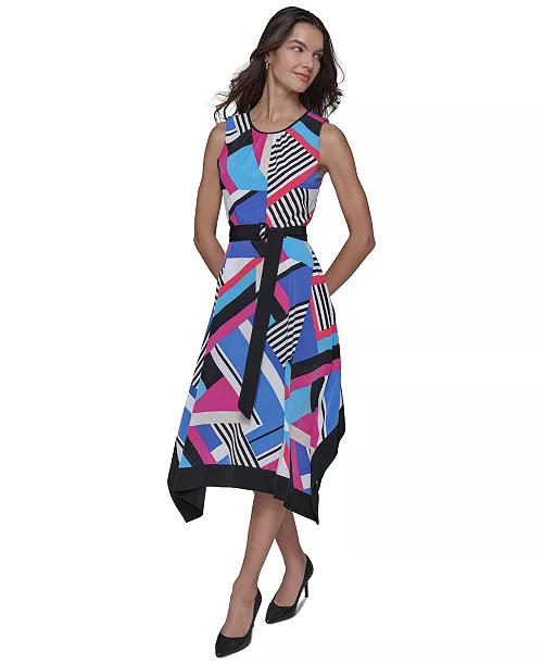 women's printed asymmetric midi dress