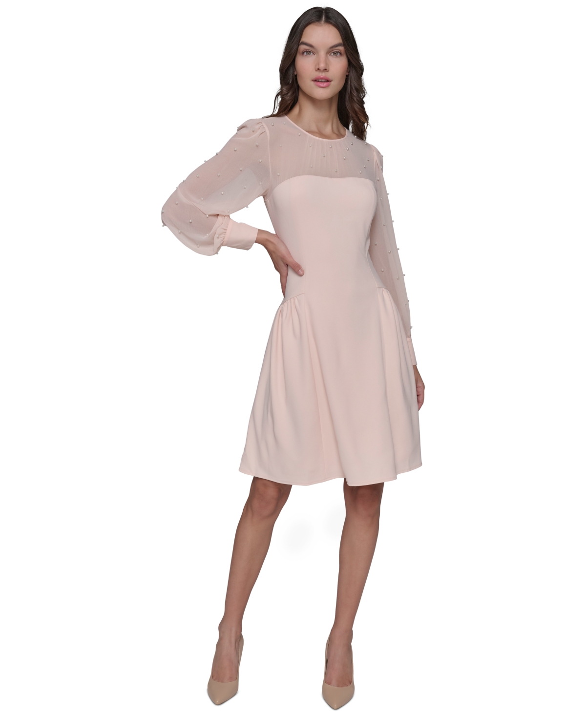 Karl Lagerfeld Paris Women's Illusion-Trim A-Line Dress
