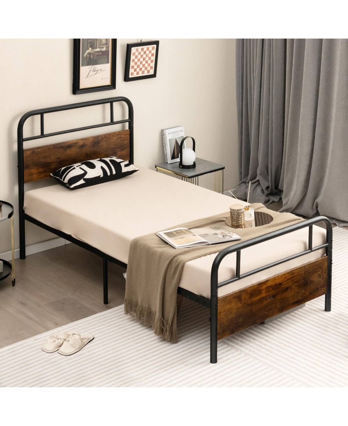 Sugift Twin Size Bed Frame with Industrial Headboard