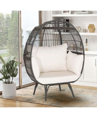 Oversized Patio Rattan Egg Lounge Chair with 4 Cushions-Brown