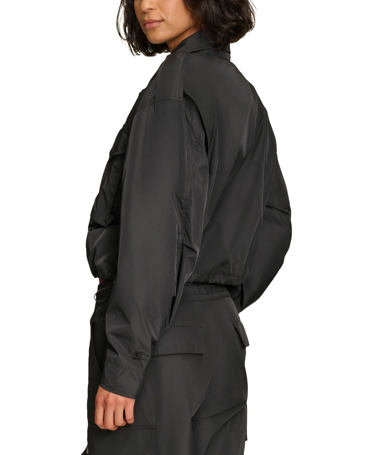 Starter Women's Boxy Drawstring-hem Cargo Jacket In Black