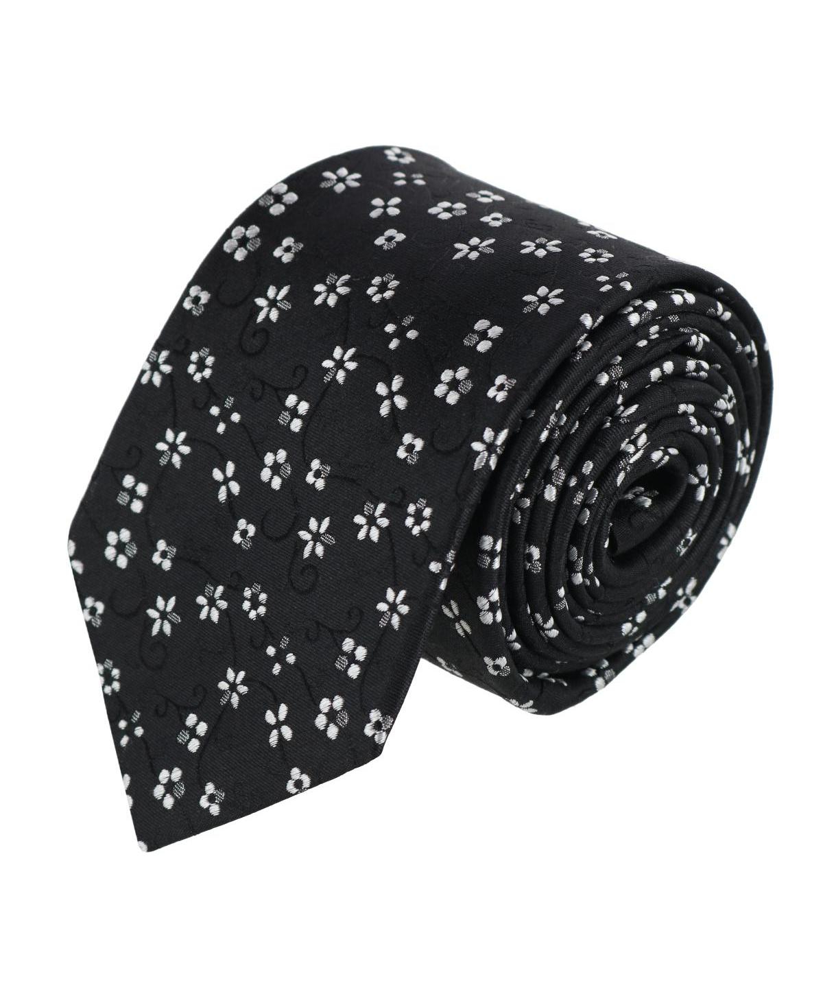 Men's Tudor Daisy and Vine Silk Business Necktie - Black with white daises