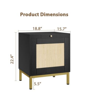 Rattan End Table - Set of 1, Wood Nightstand with Storage Shelf