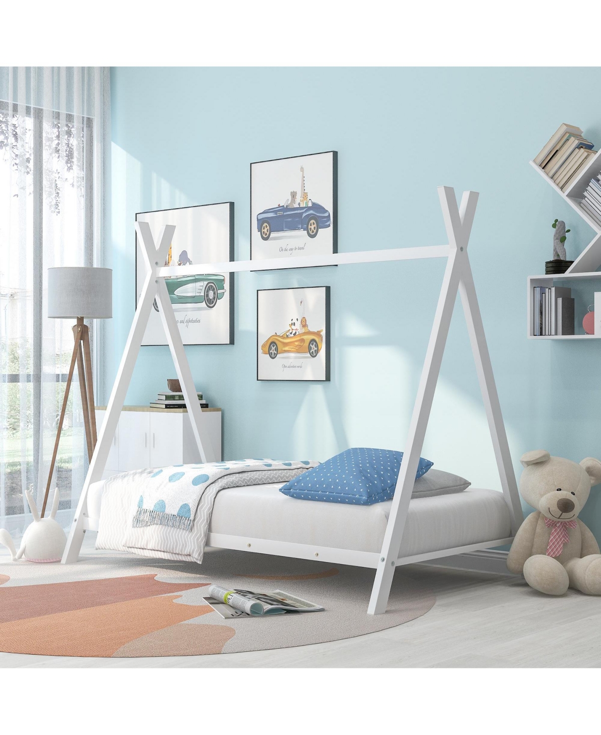 Slickblue Kids Wooden House Tent Bed Frame with Canopy Fun Playhouse Design & Sturdy Build