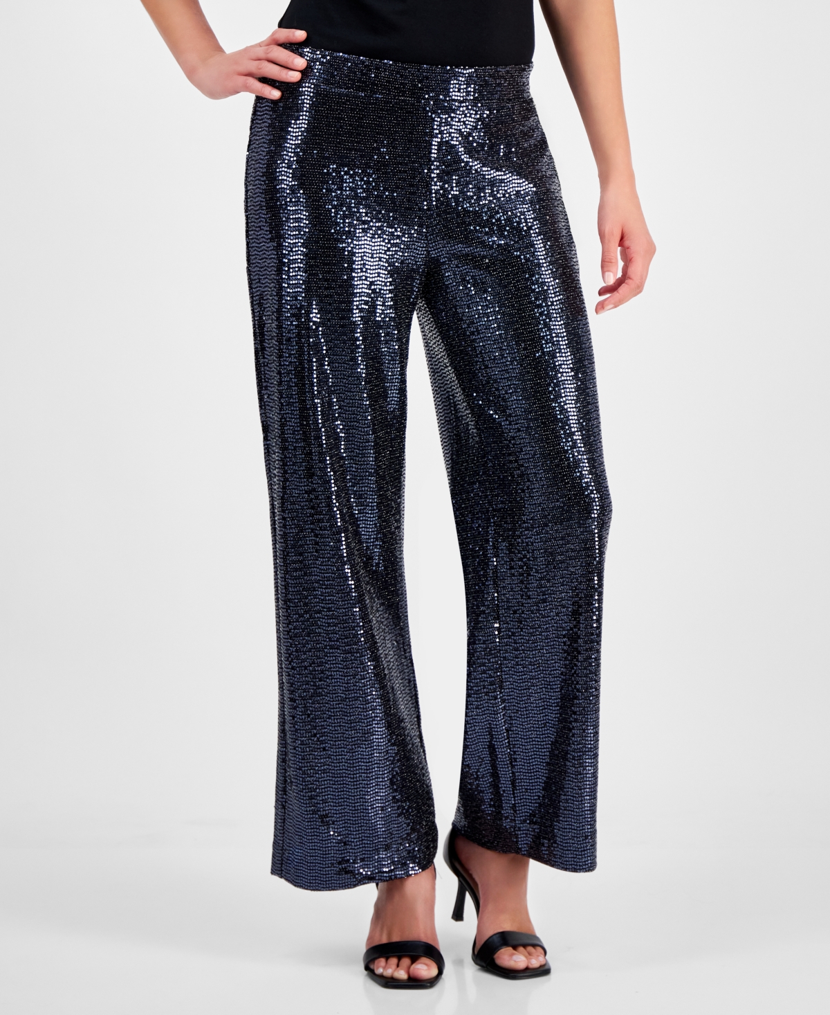 Ak Anne Klein Petite Pull-On Wide-Leg Sparkle Pants