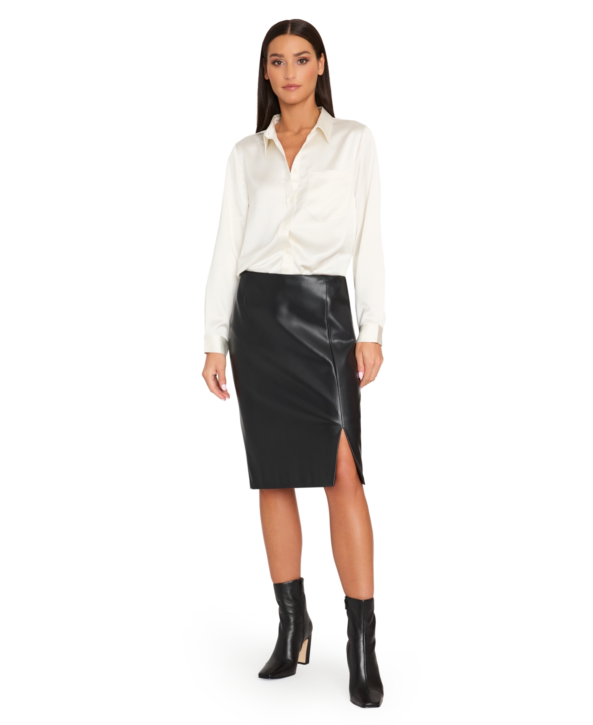 Tahari Asl Women's Faux-Leather Slit-Front Pencil Skirt