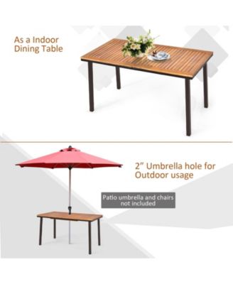 55 Inch Patio Acacia Dining Table with Umbrella Hole