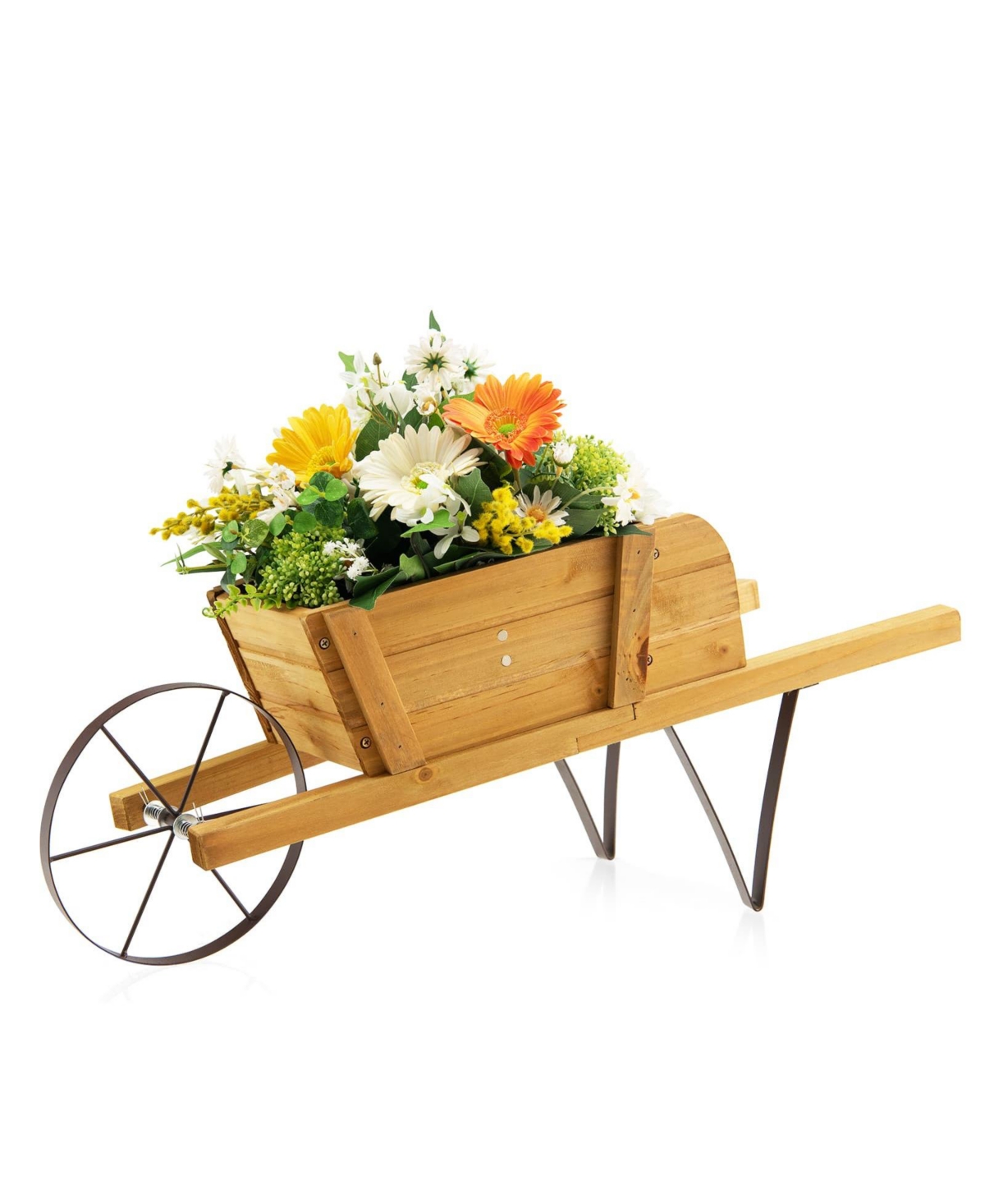 Wooden Wagon Planter with 9 Magnetic Accessories for Garden Yard-Walnut - Brown