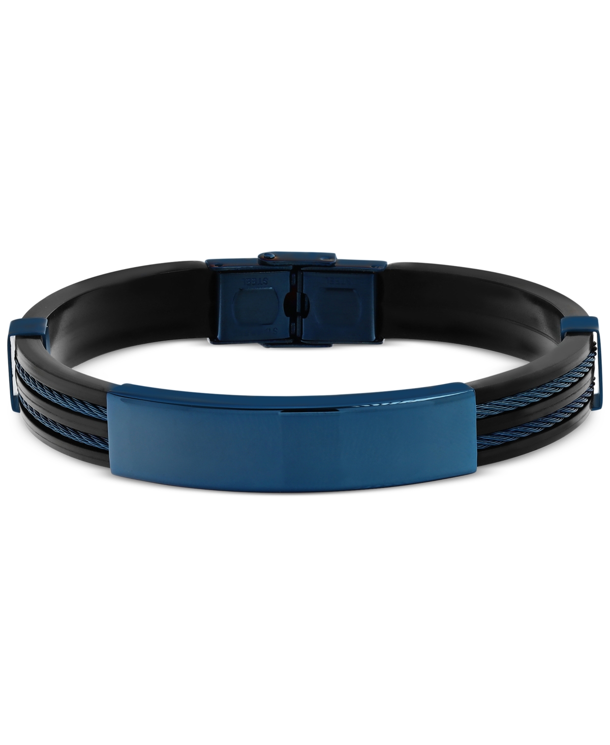 BLACKJACK MEN'S BLACK RUBBER DOUBLE CABLE ID BRACELET IN STAINLESS STEEL 