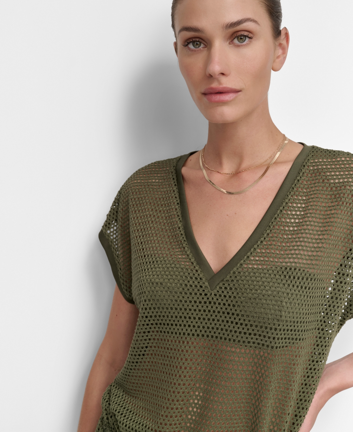 DKNY WOMEN'S MESH DRAWSTRING TUNIC SWIM COVER-UP 
