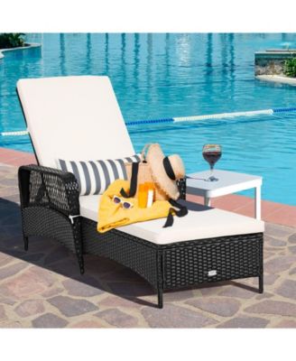 PE Rattan Armrest Chaise Lounge Chair with Adjustable Pillow