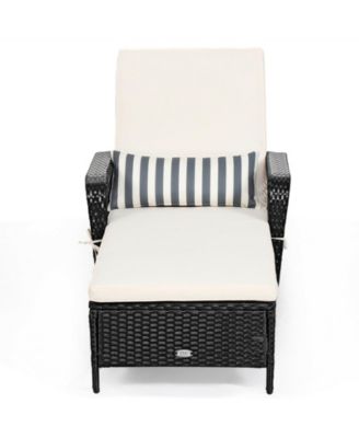 PE Rattan Armrest Chaise Lounge Chair with Adjustable Pillow