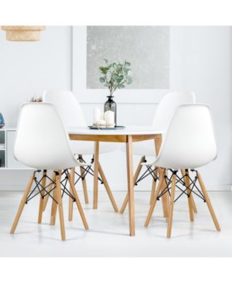 Set of 4 Modern Armless Dining Chairs Plastic Chairs with Wood Legs-White
